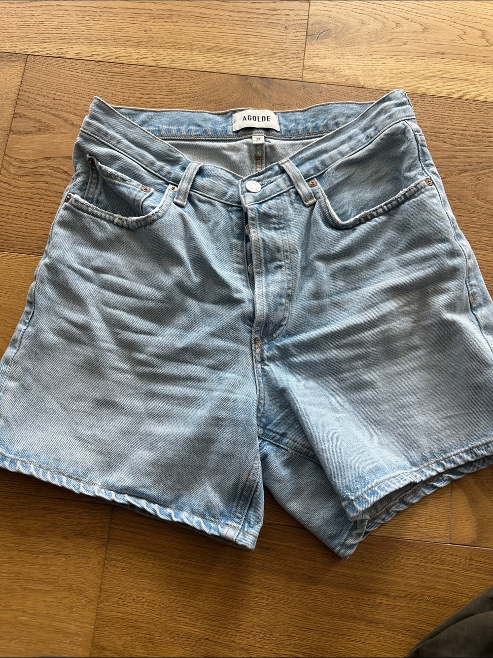 Agolde Light Wash High-Rise Denim Shorts